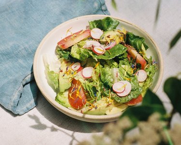 salad with flower sprinkles