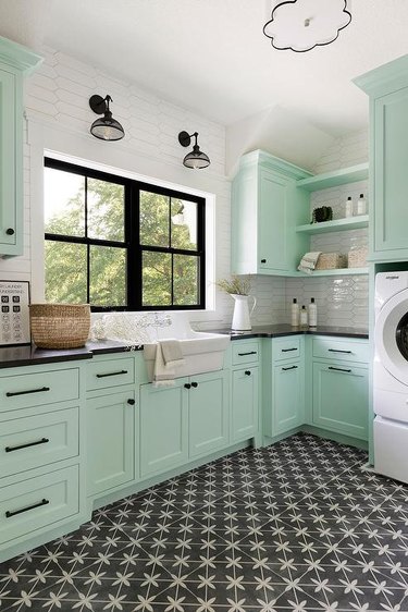 mint green laundry room
