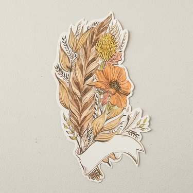 fall feather postcard with illustration of flowers and leaves