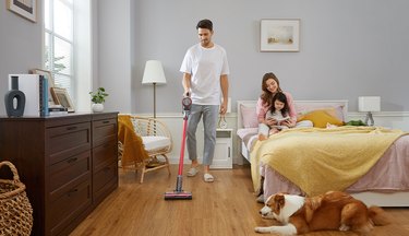 family vacuuming