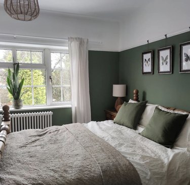 green walls and curtains