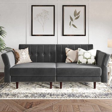 dark gray convertible velvet sleeper sofa bed