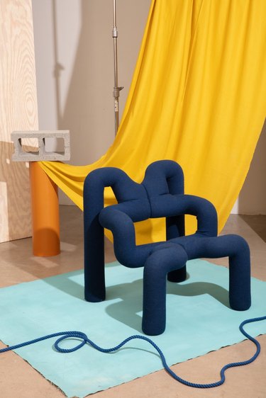 blue tubular chair