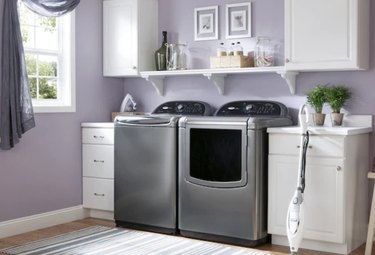Whirlpool Cabrio Platinum Top-Loading Washer With Dryer in Lavender and White Laundry Room