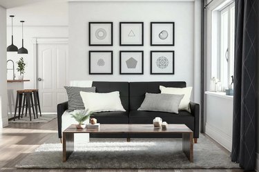 black faux leather sofa in living room