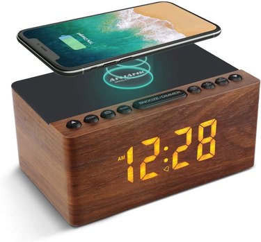 Anjank Wooden Digital Alarm Clock and Wireless Charger Station