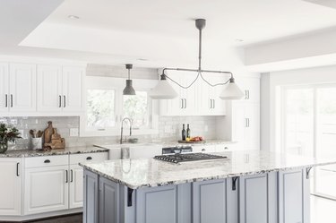 white granite countertop in transitional kitchen