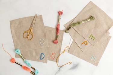 DIY chain stitch technique on linen napkins