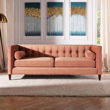 Peach couch in velvet