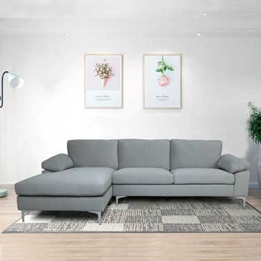 gray sectional with silver legs