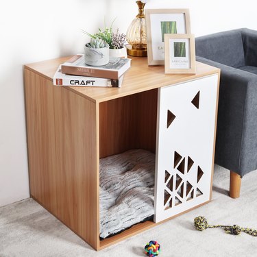 wooden pet crate with bed