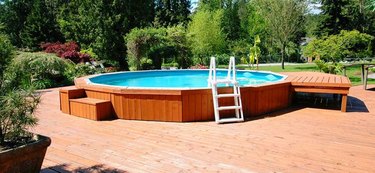 above ground pool with multi-level deck