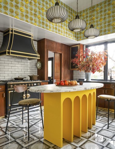 yellow and wood kitchen