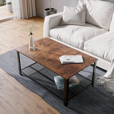 industrial wood and metal coffee table