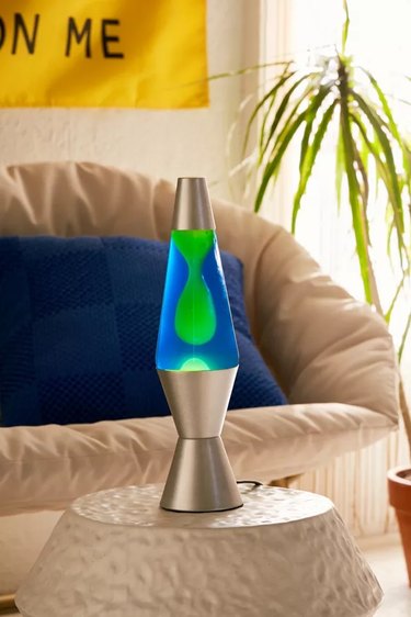 lava lamp sitting on tab