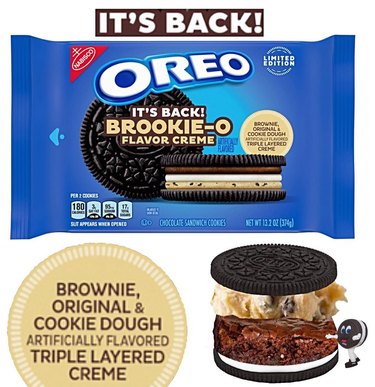 The Oreo Brookie-O packaging with a close up of the cookie