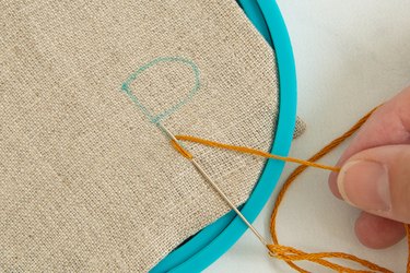 Chain stitch tutorial on linen napkin