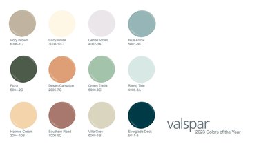 Valspar 2023 colors of the year in circles on a white background