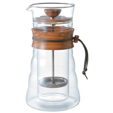 Glass French press with wooden accents