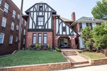 Red brick house in the tudor style