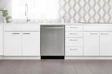 Bosch Stainless Steel Dishwasher in Gray and White Kitchen