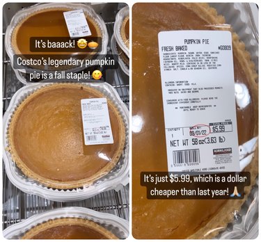 screenshot of instagram video showing costco pumpkin pie