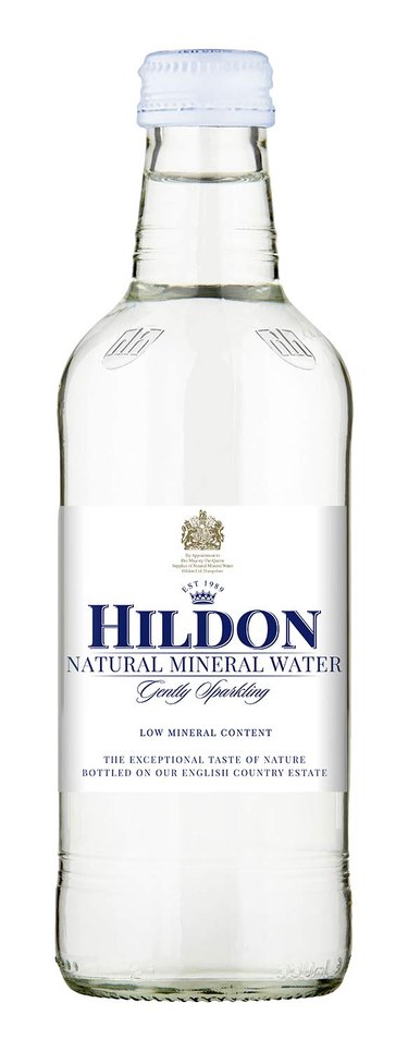 A clear bottle of Hildon Natural Mineral Water.