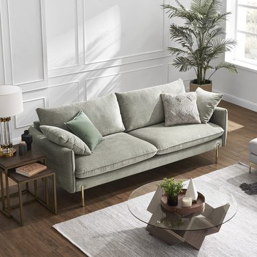 gray-green sofa in living room