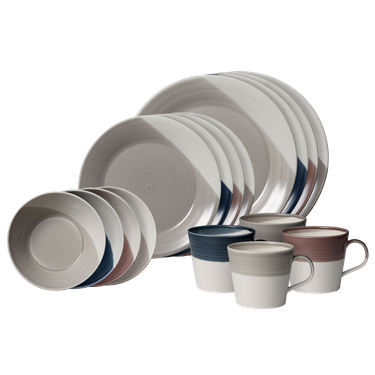 Royal Doulton's Bowls of Plenty Mixed 16-Piece Dinner Set including mugs and small, medium, and large plates