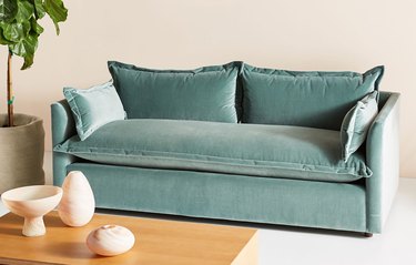 blue-green velvet sofa