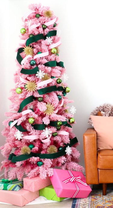 pink and green christmas tree