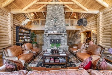Interior of a log cabin living room