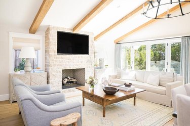 living room with exposed beams