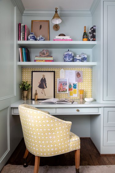 light blue and yellow office