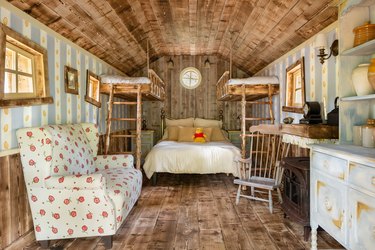 rustic one-room cabin interior
