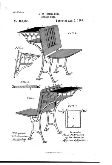 patent illustration of a desk and chair