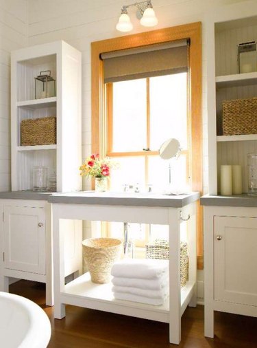 bathroom with roller shade