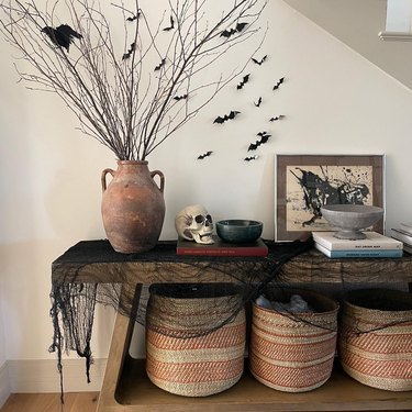 Entryway with bench and autumnal, rustic decor