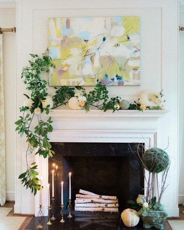 Fireplace with trailing plants