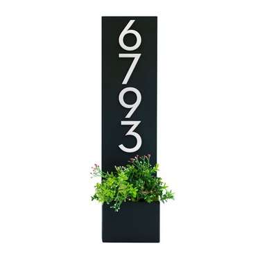modern house numbers on planter