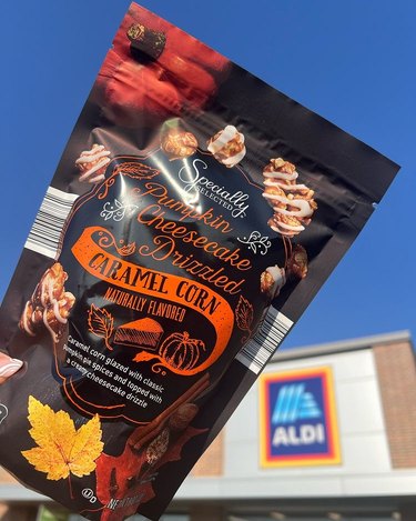 Pumpkin cheesecake drizzled caramel corn at Aldi