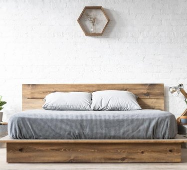 low-profile wooden bed