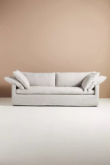 anthro upcycled couch in gray