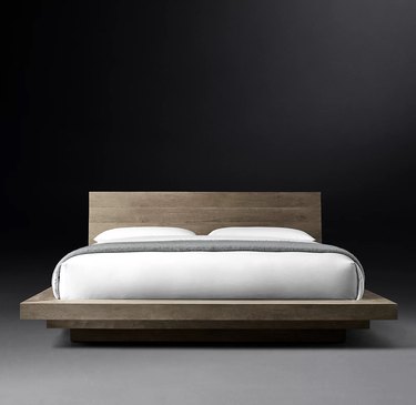 wooden low-to-the-ground platform bed