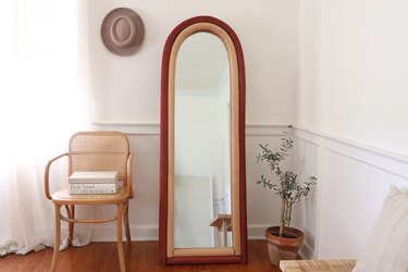 DIY upholstered arched floor mirror