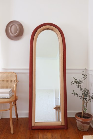 DIY upholstered arched floor mirror