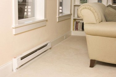 Electric convection baseboard heater in living room or study