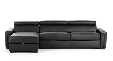 Modern Black Leather Reversible Sofa Bed Sectional with Storage
