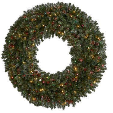 Faux Christmas Wreath with LED Multicolor Lights