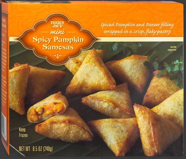 box of mini spicy pumpkin samosas